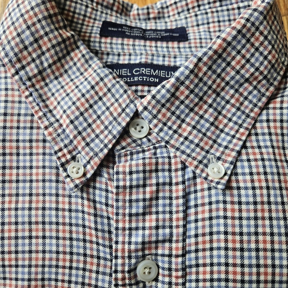 Daniel Cremieux Men's Long Sleeve Shirt L Red Blue White Check Signature